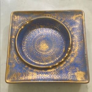 Stangl Pottery: MCM Blue and 22K Gold Large Ashtray or Trinket Dish Vintage EUC